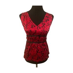 Vintage Y2K  The Limited Size Small Red Black Floral Ribbon Sleeveless Top